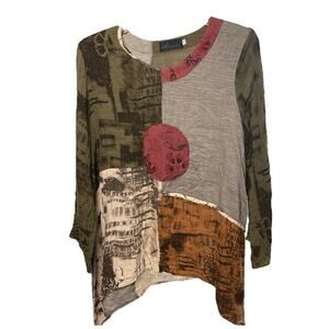 Peacock Ways Vintage Multicolor Patchwork Tunic, Boho, hippie, Artsy, Art2Wear M